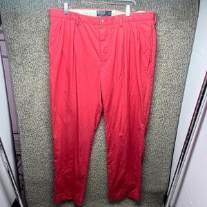 VTG Polo Ralph Lauren Ethan Pants Mens 37 Coral Red Cotton Logo Pleated Zip Fly